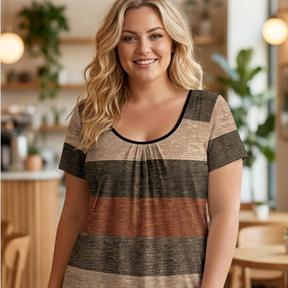 womens plus size pleated color block t shirt