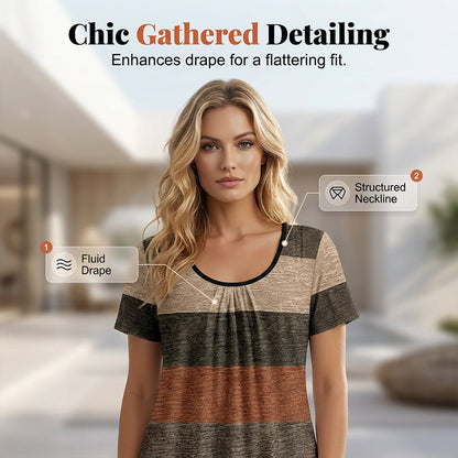 womens plus size pleated color block t shirt