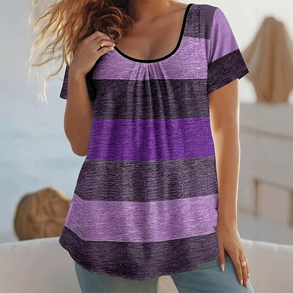 womens plus size pleated color block t shirt