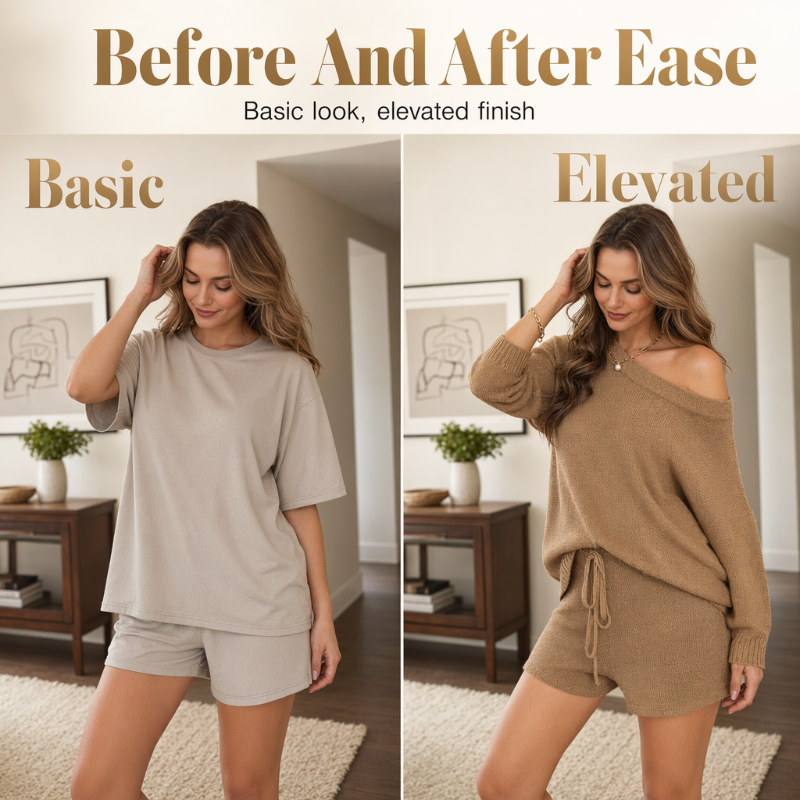 casual off shoulder knit sweater and shorts set