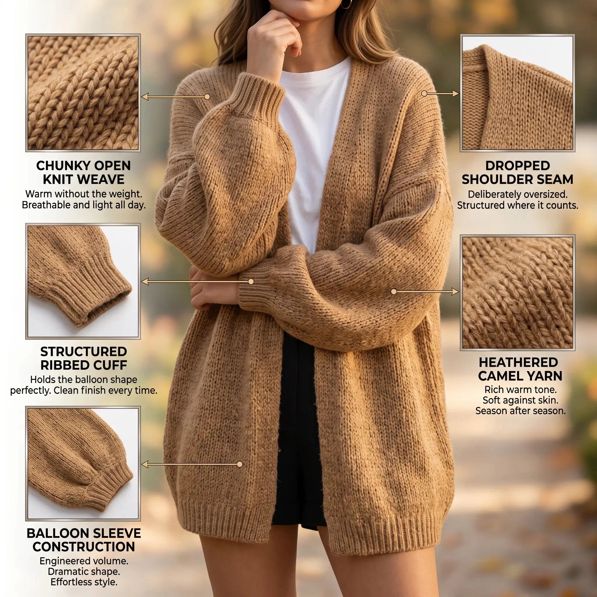 Mia Balloon Sleeve — Oversized Cardigan