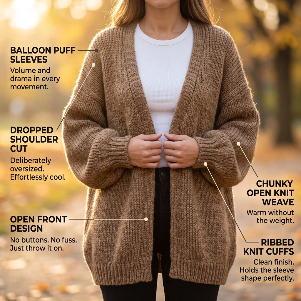 Mia Balloon Sleeve — Oversized Cardigan