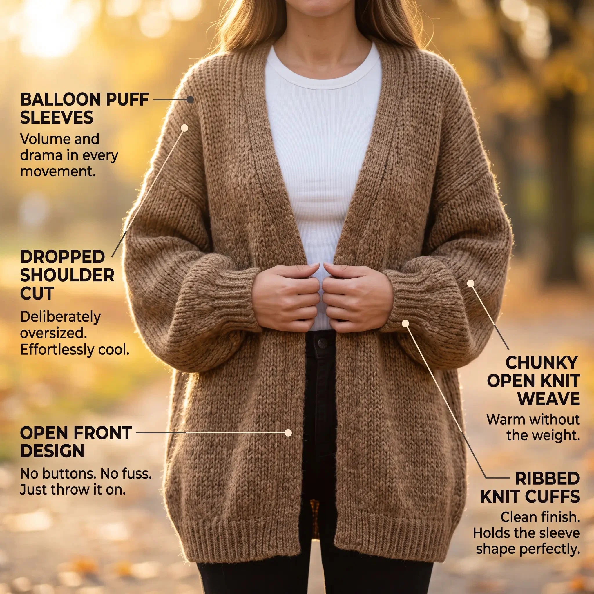 Mia Balloon Sleeve — Oversized Cardigan